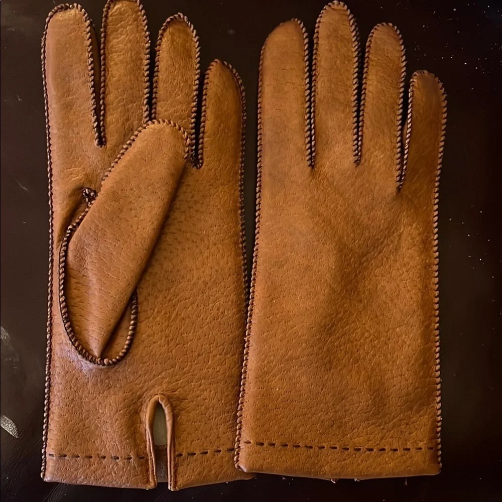 Women’s Tan Black Vegan Lined Gloves Textile Pinky Fourchette Size: S/M